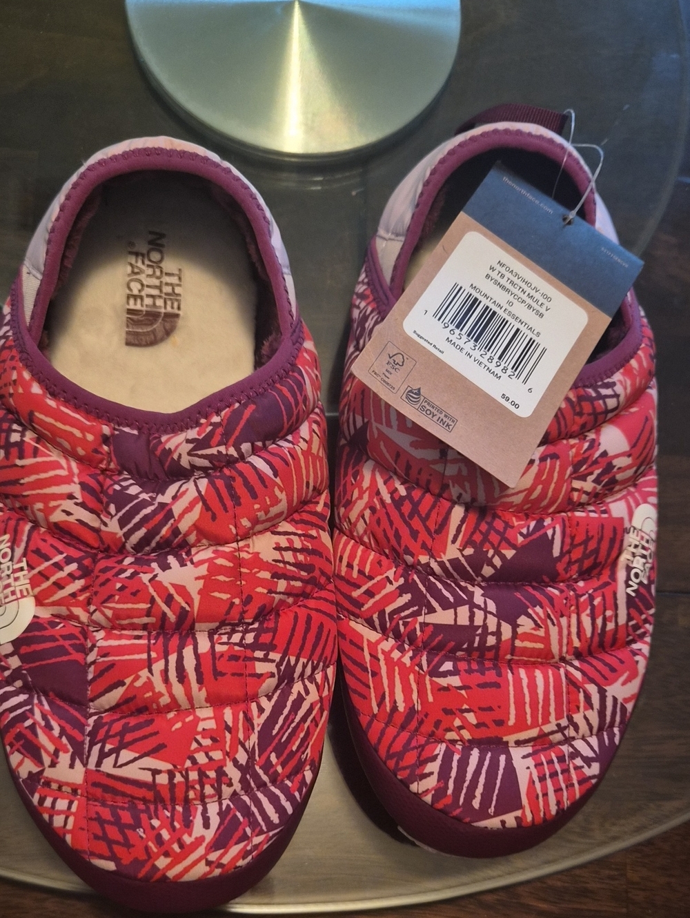 The North Face Quilted Slip-On Shoes - Pink & Purple Pattern